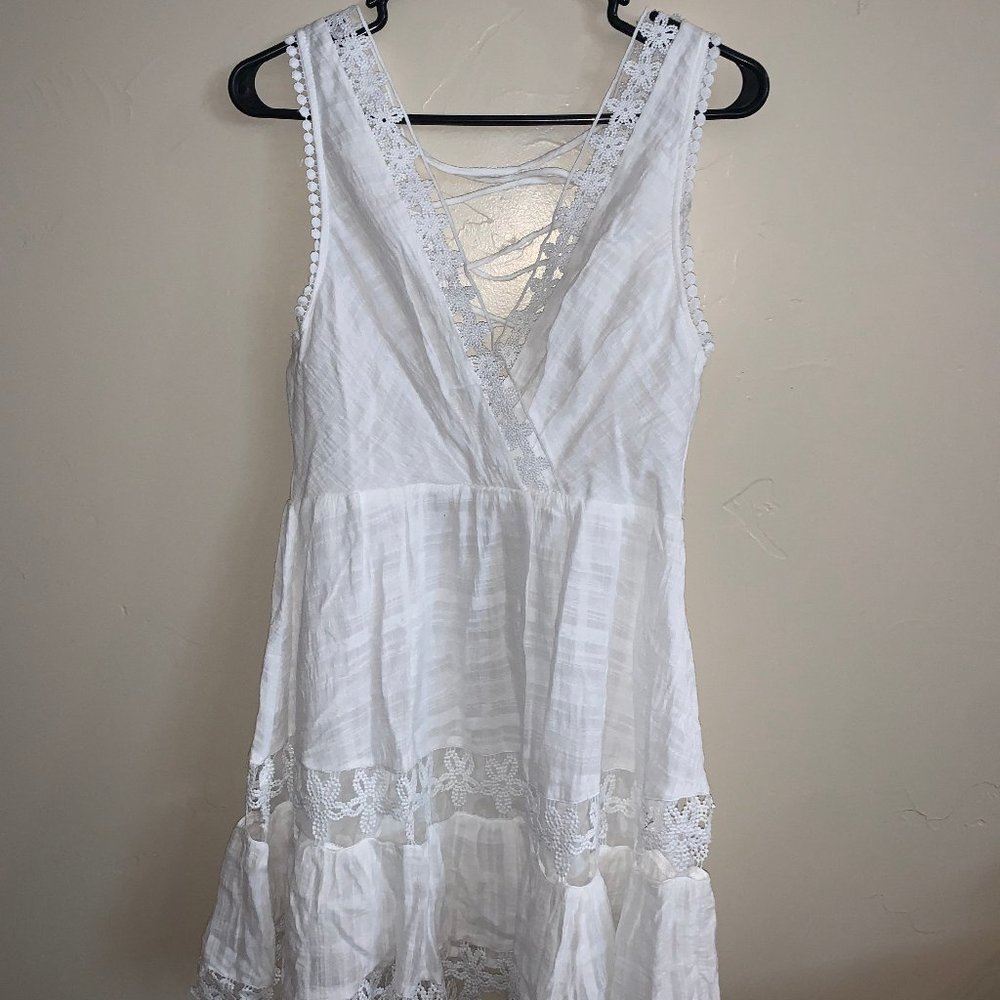 Sleeveless White Lace Up Back Dress